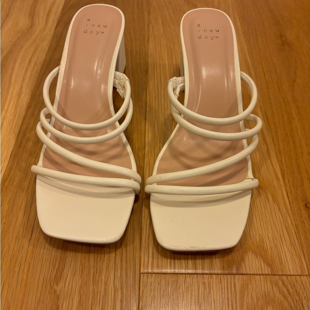 A New Day Cream Strappy Blakey Sandals with Block Heel Size 8 in great condition